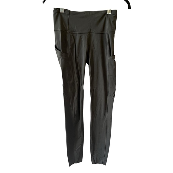 LULULEMON POWER THRU HI RISE TIGHT LEGGING 4 GRAY DROP IN POCKETS RAW LEG HEM - Picture 1 of 12